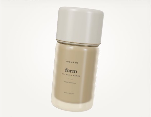 Form 01 serum bottle with frosted glass, champagne details and an ivory cap